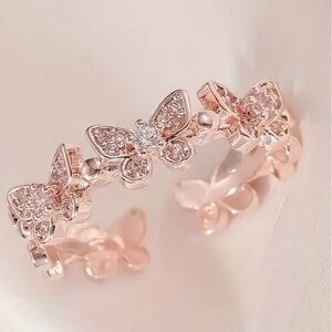 Elegant Butterfly Rose Gold Plated Copper Ring Cubic Zirconia One Size NWT